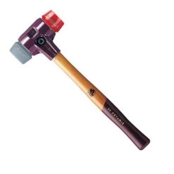Simplex 28 oz. Mallet with Cast Iron Housing Acacia Wood Handle Red Plastic Face and Gray Rubber Face by Halder
