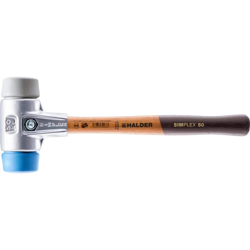 2 lbs. Simplex 60 Mallet, Aluminum Housing with Soft Blue Rubber and Grey Rubber Inserts, Non-Marring by Halder 1 2 lbs. Simplex 60 Mallet, Aluminum Housing with Soft Blue Rubber and Grey Rubber Inserts, Non-Marring by Halder