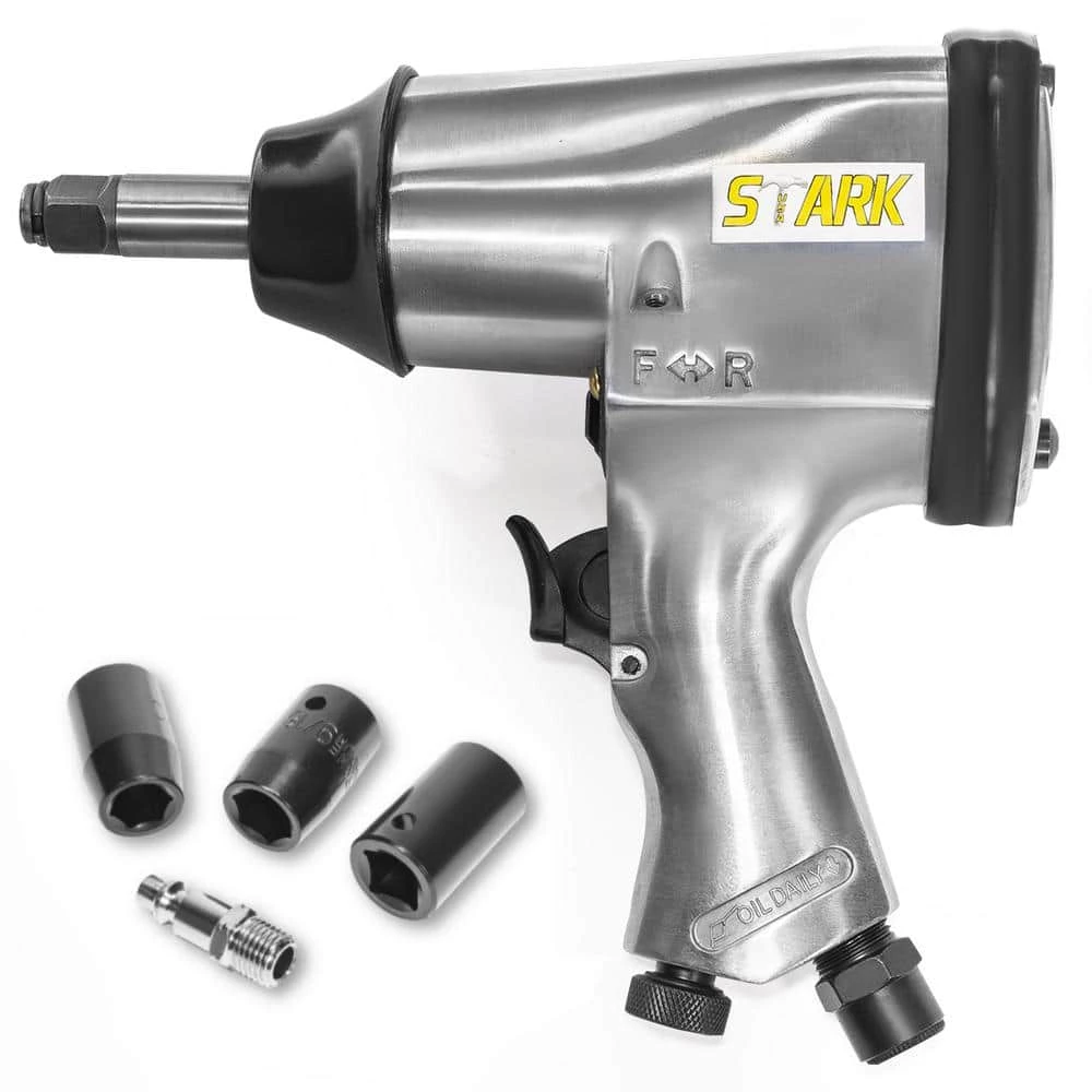 1/2 in. Drive Air Impact Wrench Gun Extended Anvil with 3 Socket Set by STARK USA 1 1/2 in. Drive Air Impact Wrench Gun Extended Anvil with 3 Socket Set by STARK USA