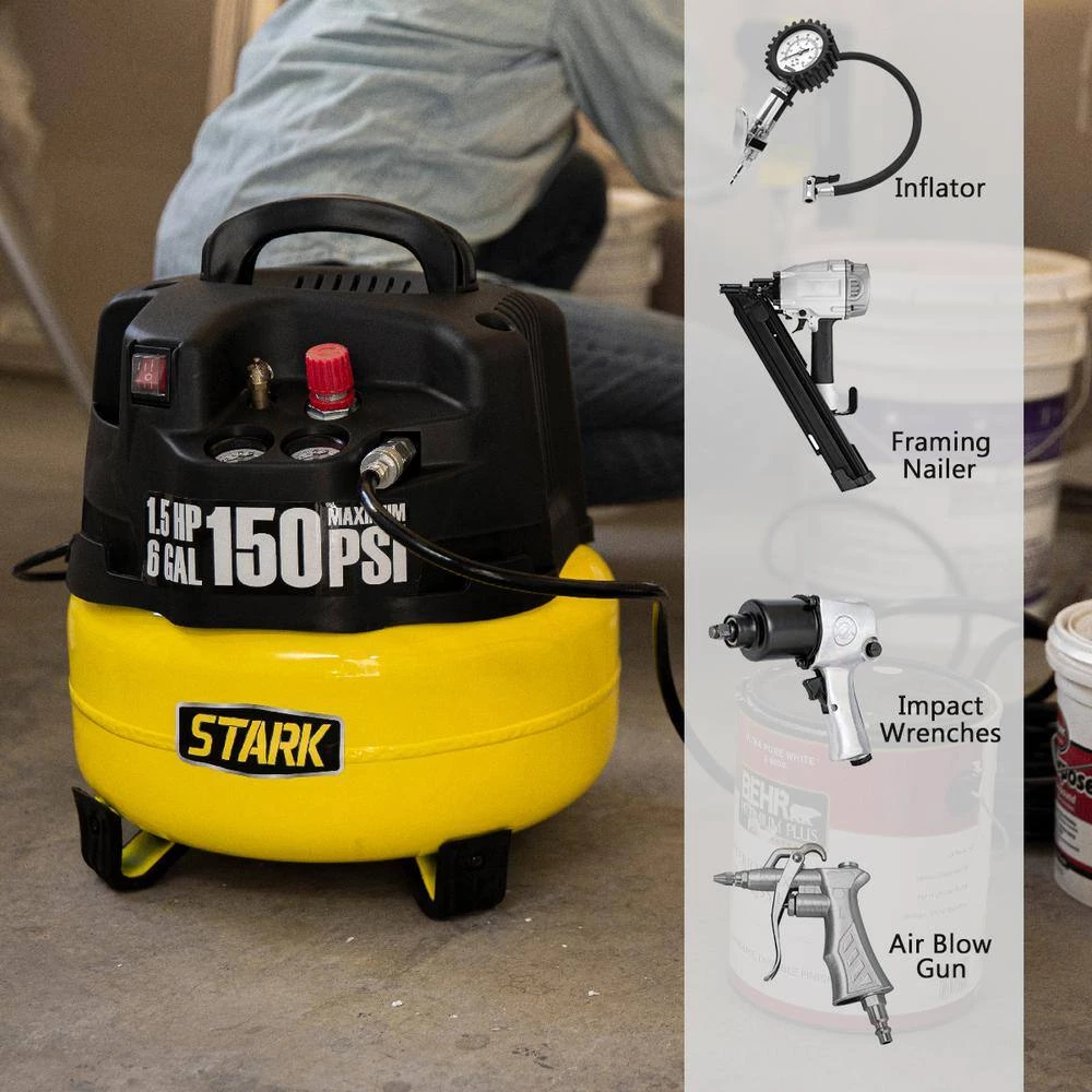 6 Gal. 150 PSI Portable Electric Pancake Air Compressor by STARK USA 7 6 Gal. 150 PSI Portable Electric Pancake Air Compressor by STARK USA - Image 7