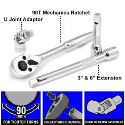 3/8 in. Drive Socket Set (SAE/MM) 90T Ratchet Extension Bar 6pt Socket Set (47-Pieces) by STARK USA -Industrial Tools Sales stark usa ratchet socket sets 35301 4f 1000