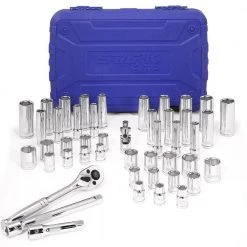 Default 31 3/8 in. Drive Socket Set (SAE/MM) 90T Ratchet Extension Bar 6pt Socket Set (47-Pieces) by STARK USA