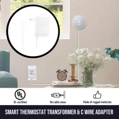 24-Volt Transformer and C-Wire Adapter for Google Nest Thermostat, Learning Thermostat, Thermostat E and Wyze Thermostat by Wasserstein -Industrial Tools Sales wasserstein home safety accessories 24vadapter25ftwhtusa 4f 1000