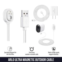 Arlo Ultra/Ultra 2 and Pro 3/Pro 4 Outdoor 25 ft. Magnetic Charging Cable with Quick Charge Power Adapter (White) by Wasserstein -Industrial Tools Sales wasserstein home safety accessories arloultraoutcaqc25ftwhtus 4f 1000
