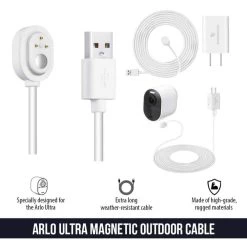 Arlo Ultra/Ultra 2 and Pro 3/Pro 4 Outdoor 6 ft. Magnetic Charging Cable with Quick Charge Power Adapter in White by Wasserstein -Industrial Tools Sales wasserstein home safety accessories arloultraoutcaqc6ftwhtus c3 1000