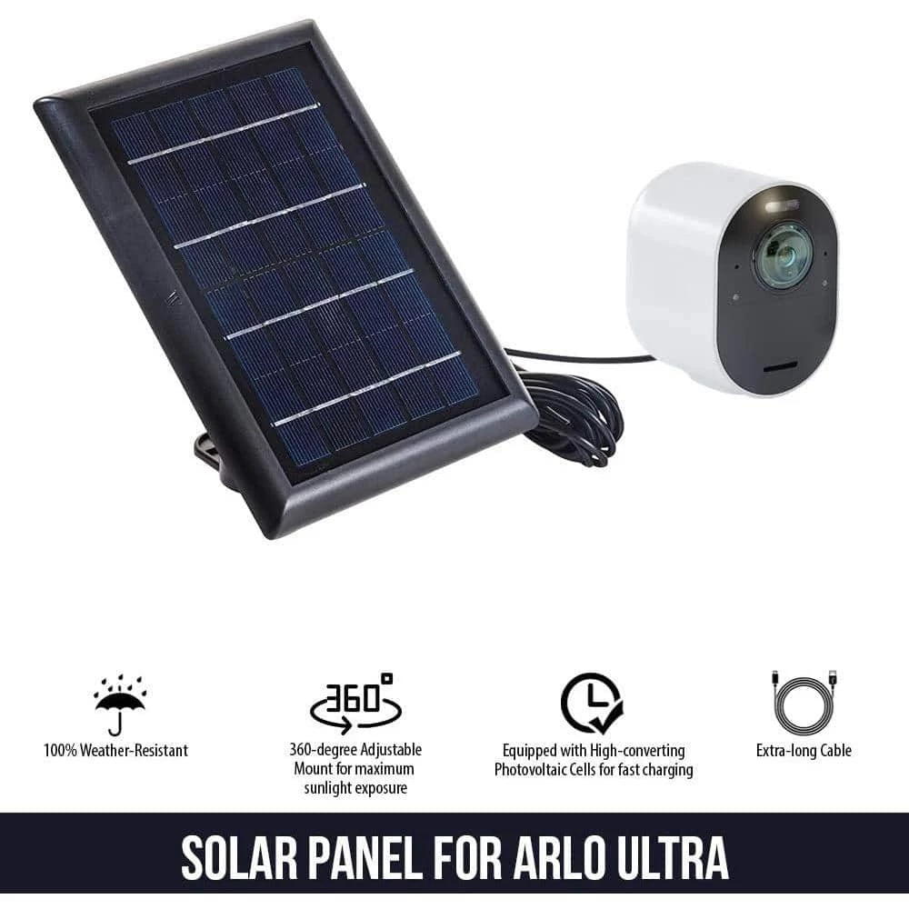 Solar Panel Compatible with Arlo Ultra/Ultra 2, Pro 3/Pro 4 and Arlo Floodlight Only with 13 ft. Cable (2-Pack, Black) by Wasserstein 2 Solar Panel Compatible with Arlo Ultra/Ultra 2, Pro 3/Pro 4 and Arlo Floodlight Only with 13 ft. Cable (2-Pack, Black) by Wasserstein - Image 2