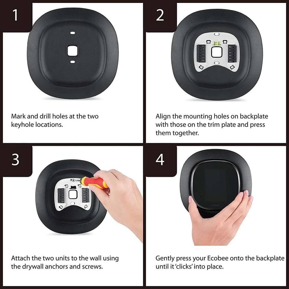 Aluminum-Alloy Metal Wall Plate Mount for ECOBEE 4 Smart Wi-Fi Thermostat in Black by Wasserstein 4 Aluminum-Alloy Metal Wall Plate Mount for ECOBEE 4 Smart Wi-Fi Thermostat in Black by Wasserstein - Image 4