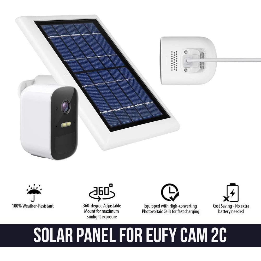 Solar Panel with 13 ft. Cable for Eufy Cam 2C and 2C Pro - Power Your Eufy Surveillance Camera Continuously in White by Wasserstein 2 Solar Panel with 13 ft. Cable for Eufy Cam 2C and 2C Pro - Power Your Eufy Surveillance Camera Continuously in White by Wasserstein - Image 2