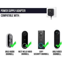 8.2 ft. Power Supply Adapter for Google Nest Hello Video Doorbell, Arlo Doorbell, Eufy Doorbell, Ring Doorbell by Wasserstein -Industrial Tools Sales wasserstein home safety accessories nesthello18vusa 76 1000