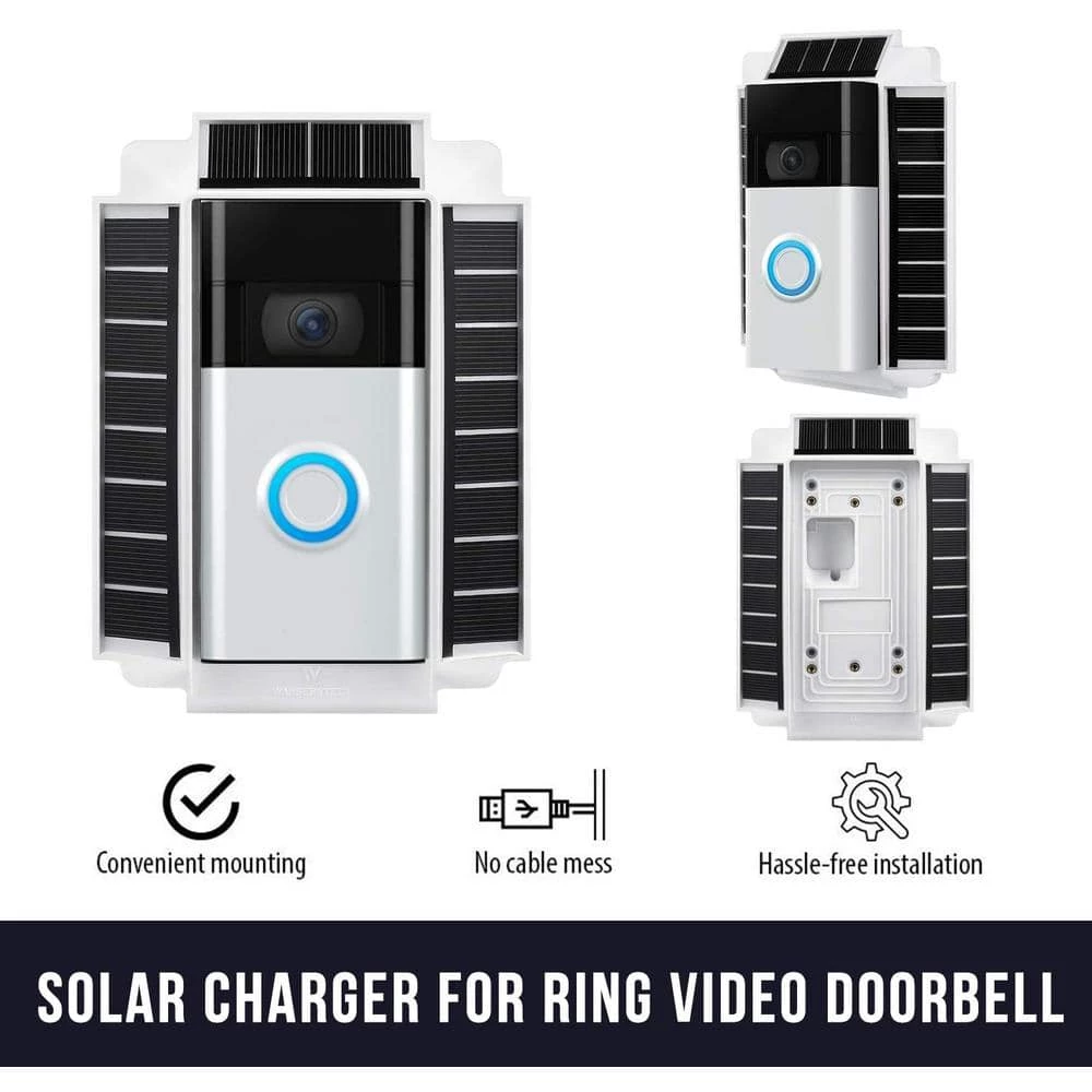 Solar Charger Mount for Ring Video Doorbell 1 (2nd Gen, 2020 Release) - Power Your Ring Doorbell (5V 0.6W) - White by Wasserstein 2 Solar Charger Mount for Ring Video Doorbell 1 (2nd Gen, 2020 Release) - Power Your Ring Doorbell (5V 0.6W) - White by Wasserstein - Image 2