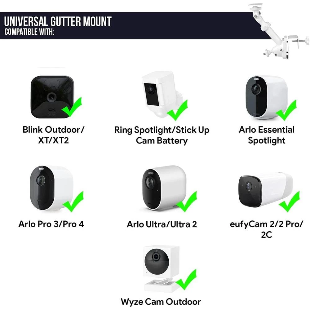 Universal Gutter Mount for Wyze, Blink, Ring, Arlo, Eufy Camera (White) - Mount Your Security Cam and Solar Panel by Wasserstein 7 Universal Gutter Mount for Wyze, Blink, Ring, Arlo, Eufy Camera (White) - Mount Your Security Cam and Solar Panel by Wasserstein - Image 7